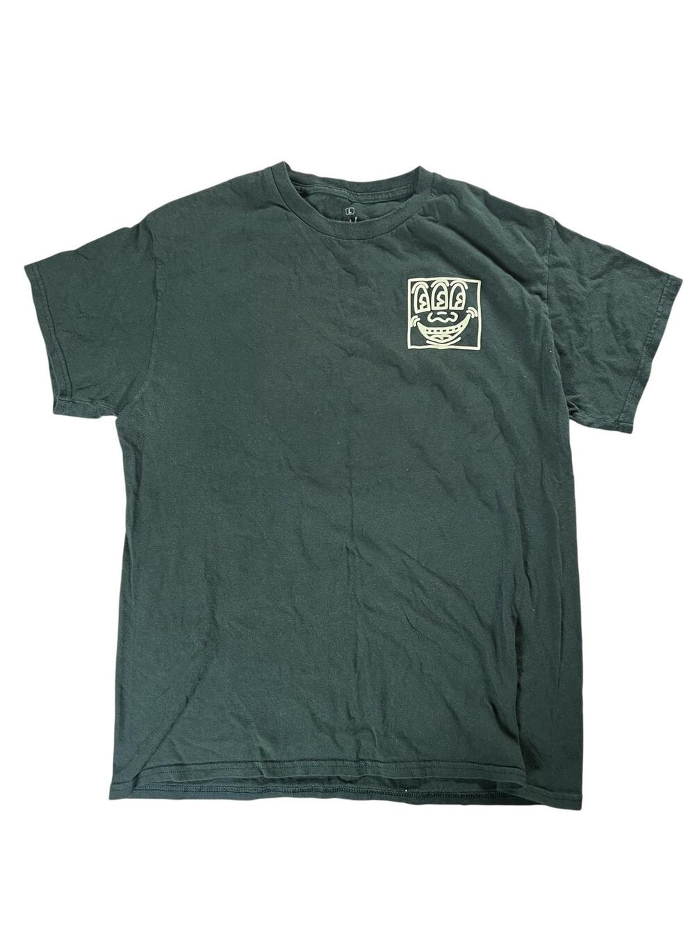 Keith Haring Shirt Mens L Green Cotton Crew Neck Graphic Print Front Tagless